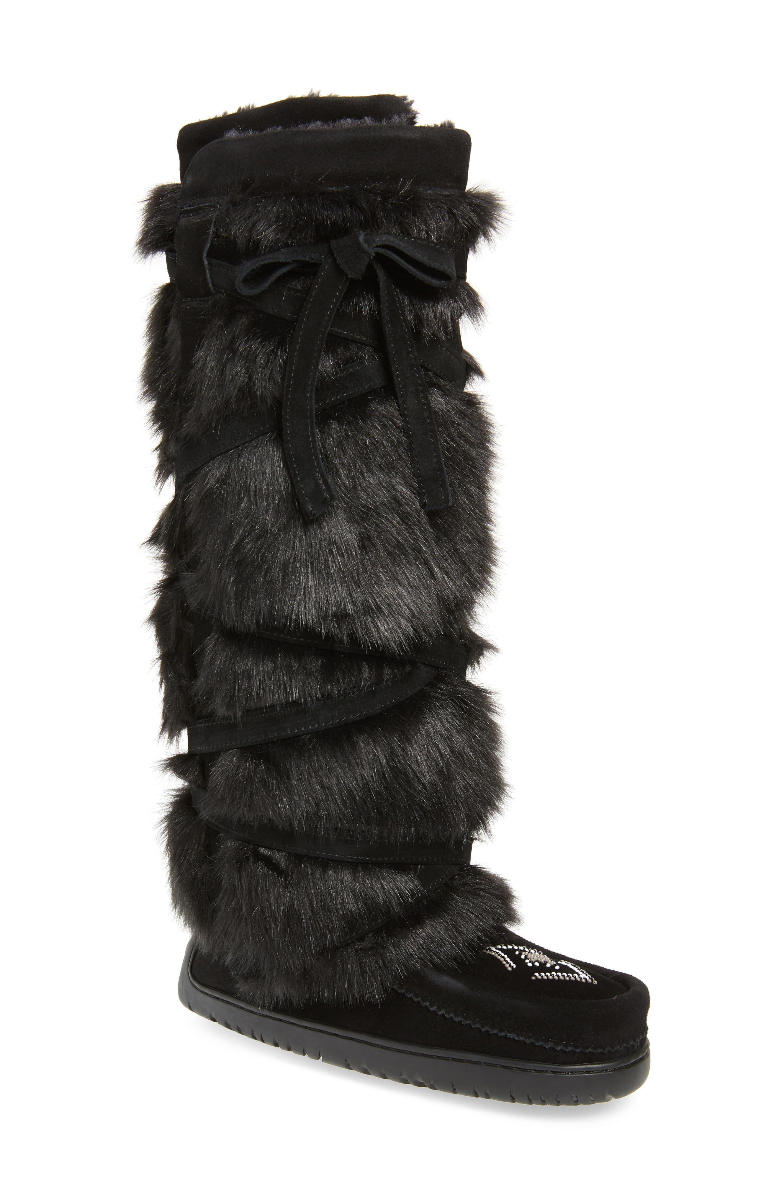 Manitobah Mukluks Tall Wrap Faux Fur & Shearling Boot (Women) (Wide