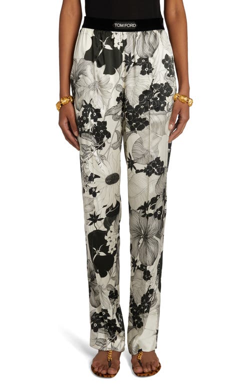 TOM FORD TOM FORD FLORAL STRETCH SILK SATIN PAJAMA PANTS