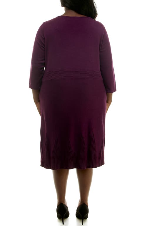 Nina Leonard Ribbed Fit & Flare Sweater Dress In Black Plum