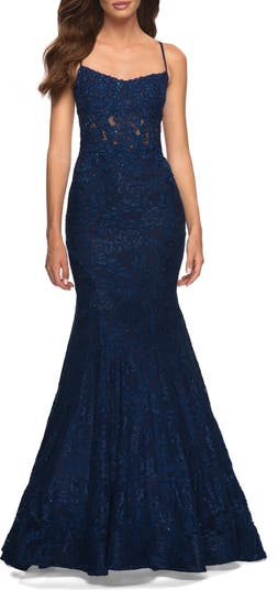 La Femme Stretch Lace Mermaid Gown | Nordstrom