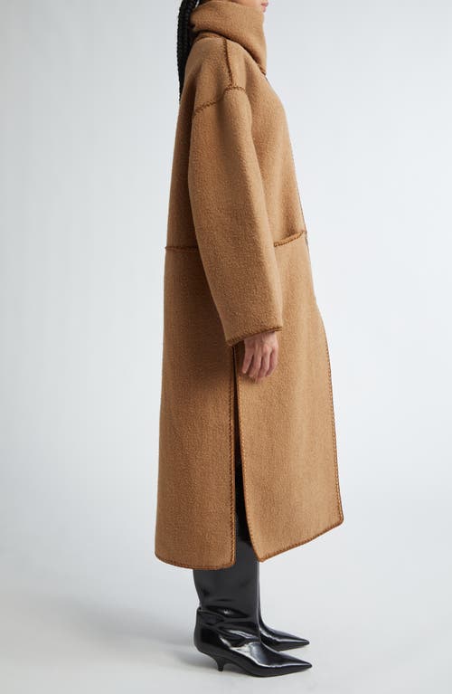 Shop Totême Toteme Embroidered Scarf Wool Blend Coat In Camel