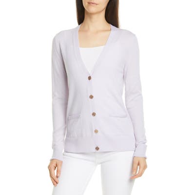 Tory Burch Madeline Merino Wool Cardigan, Purple
