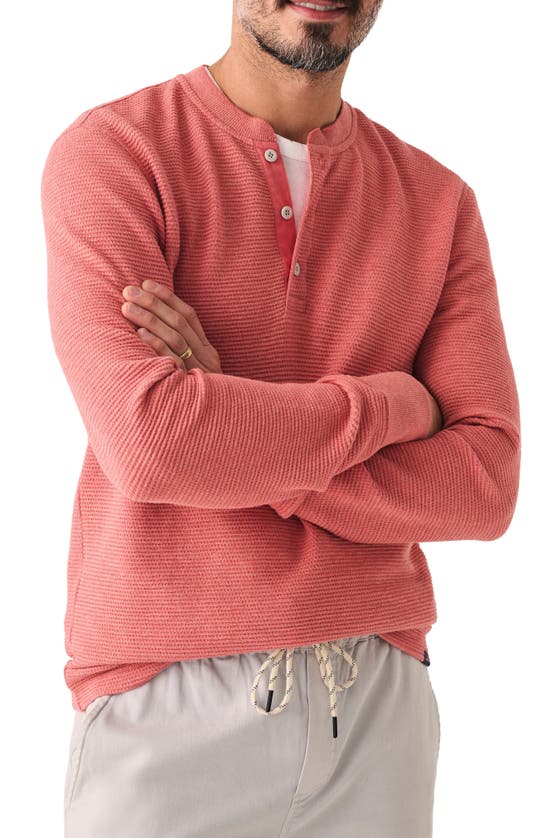 Faherty Surf Waffle Henley Hoodie In Spring Coral Heather