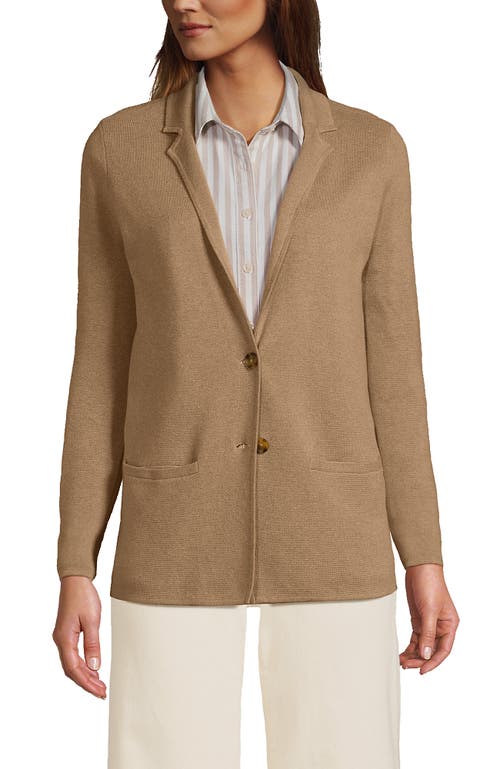 Shop Lands' End Fine Gauge Cotton Button Front Blazer Sweater In Vicuna Heather