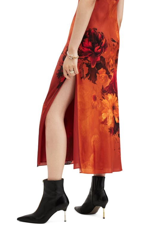 Shop Allsaints Karla Floral Print Satin Midi Dress In Adela Burnt Orange