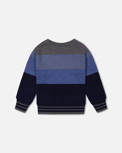 Shop Deux Par Deux Boy's Colorblock Sweater Blue Gradient In Peacoat