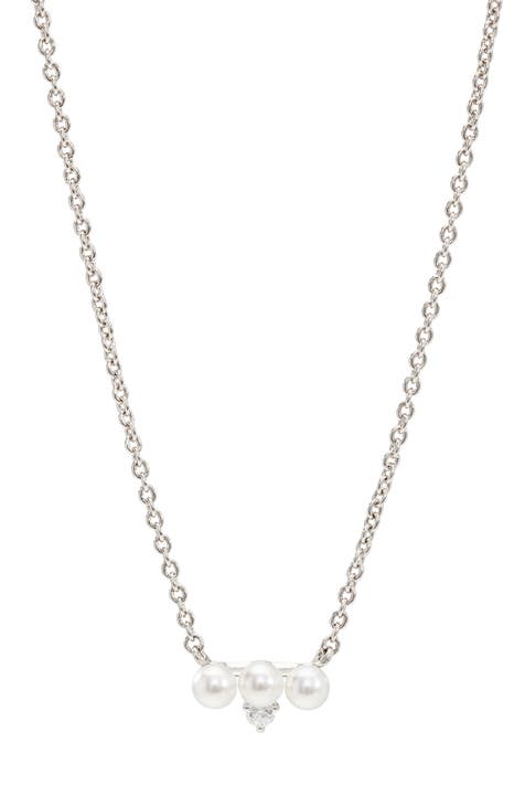 Imitation Pearl & Cubic Zirconia Pendant Necklace