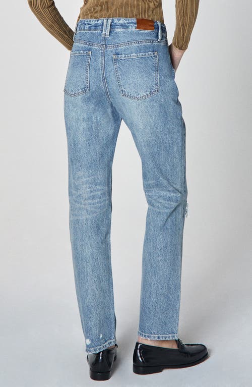 Shop Unpublished Willa Ripped High Waist Straight Leg Jeans In Medium Blue