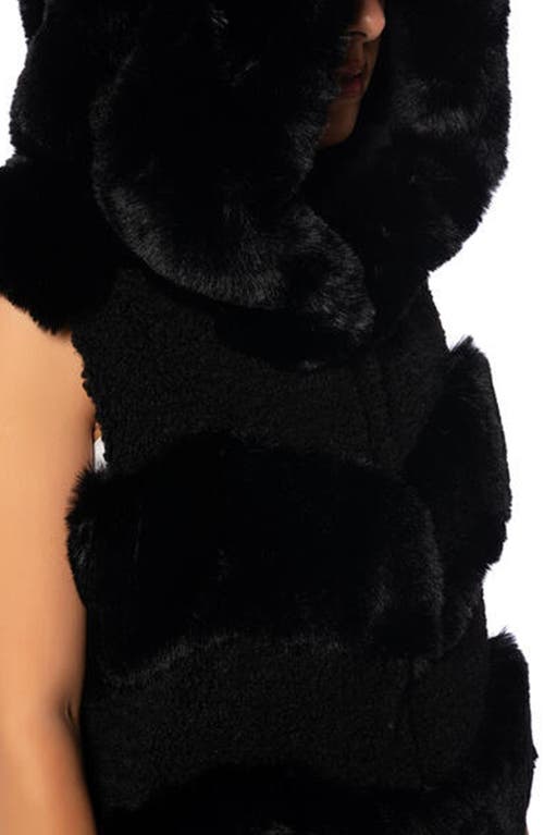 Azalea Wang Hooded Long Faux Shearling Vest With Faux Fur Trim In Black