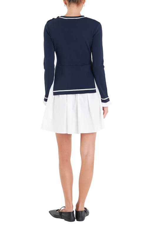 ENGLISH FACTORY ENGLISH FACTORY MIXED MEDIA LONG SLEEVE MINIDRESS