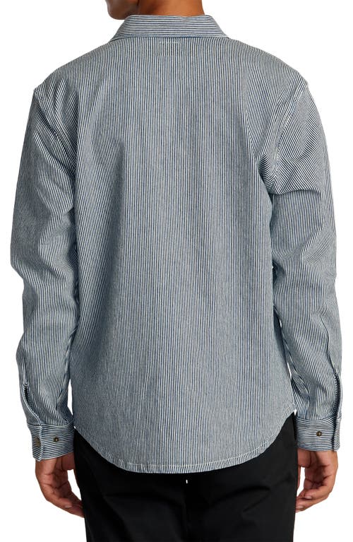 Rvca Hickory Stripe Cotton Overshirt In Blue Hickory
