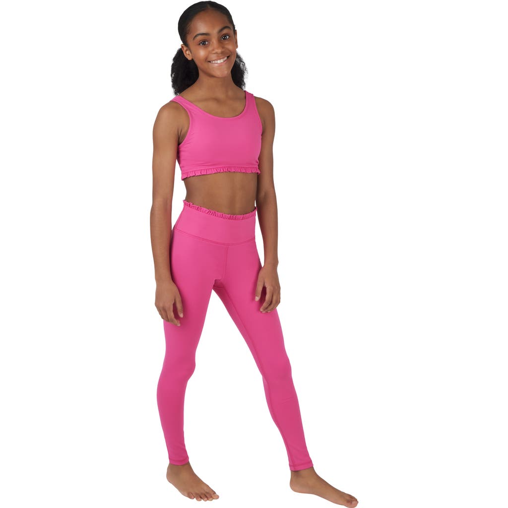 Yogalicious Kids' Ruffle Sports Bra & Leggings Set In Pink