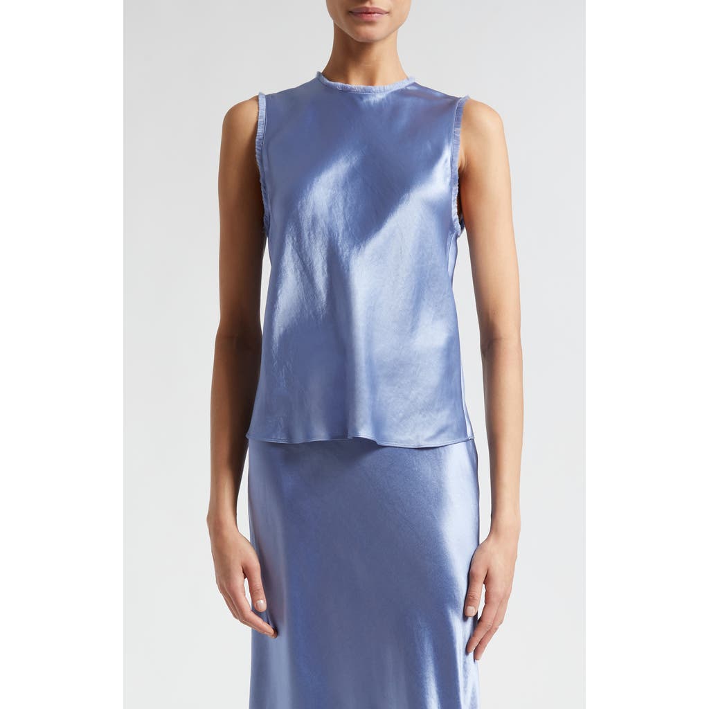 Vince Frayed-edge Crushed Satin Shell Top In Azure Gem