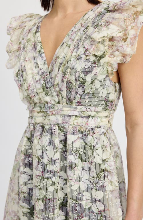 Shop En Saison Jules Floral Midi Dress In Olive Lavender