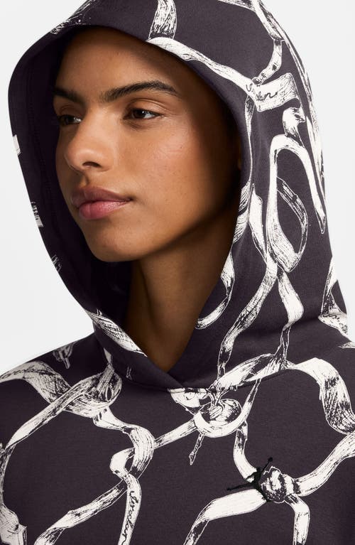 Shop Jordan Brooklyn Print Fleece Hoodie In Off Noir/black