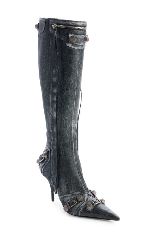Cagole Pointed Toe Knee High Boot in Steel Grey