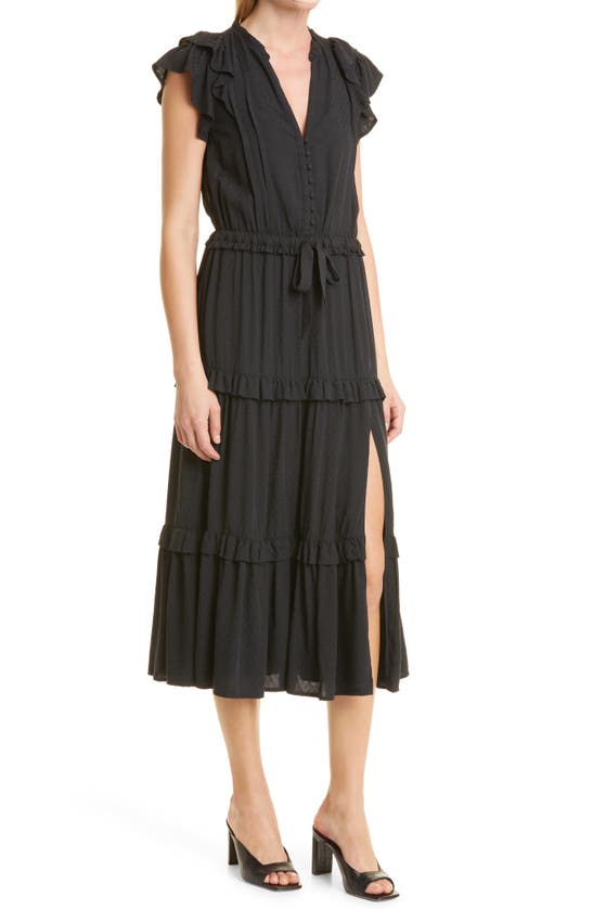 PAIGE PAIGE ROZLYN TIERED RUFFLE MIDI DRESS