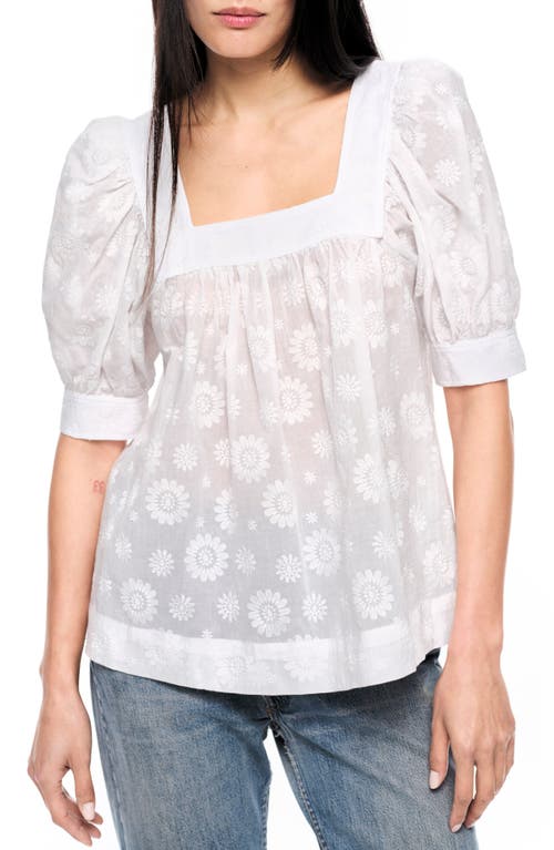 Smythe Floral Embroidery Cotton Voile Top White at Nordstrom,
