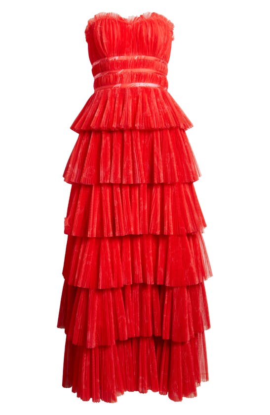 Shop Hutch Evi Strapless Plissé Gown In Red Romantic Sketched Floral