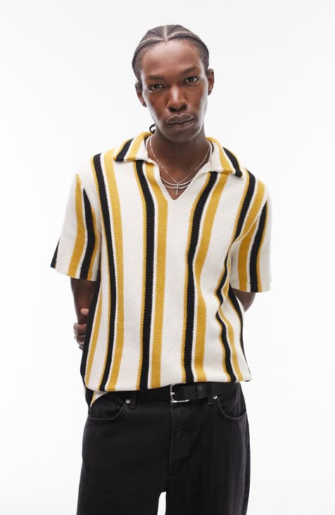 Stripe Johnny Collar Shirt