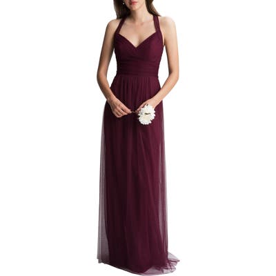 #levkoff Crisscross Strap English Net A-Line Gown