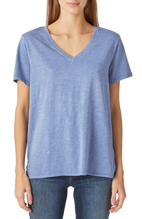 Lucky Brand Classic V-neck Cotton Blend T-shirt In Colony Blu