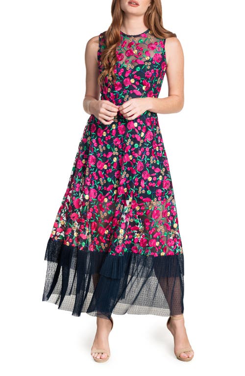Dress the Population Gina Embroidered Floral Dress in Navy Multi at Nordstrom, Size Xx-Small