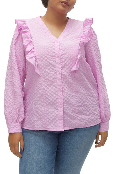 Cira Ruffle Shoulder Button-Up Shirt (Plus)