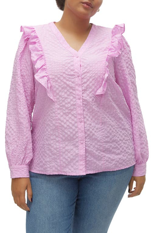 Cira Ruffle Shoulder Button-Up Shirt in Pastel Lavender
