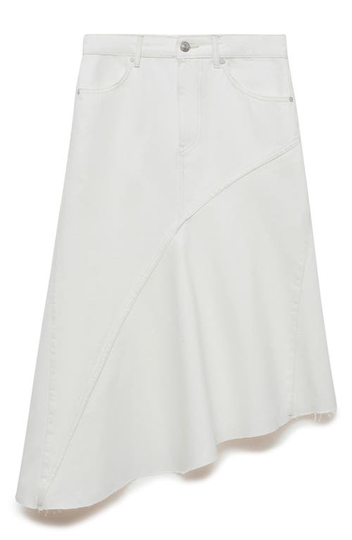 Shop Mango Asymmetric Raw Hem Denim Midi Skirt In Off White