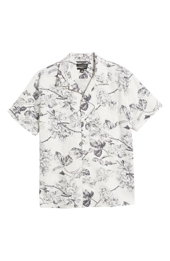 Shop Treasure & Bond Woodcut Floral Linen & Cotton Camp Shirt In Ivory- Navy Woodcut Floral