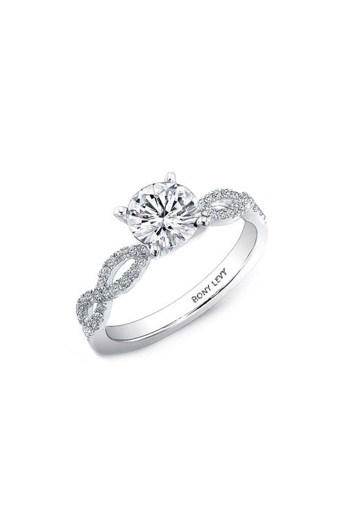 Bony Levy Twist Pavé Round Engagement Ring Setting in White Gold