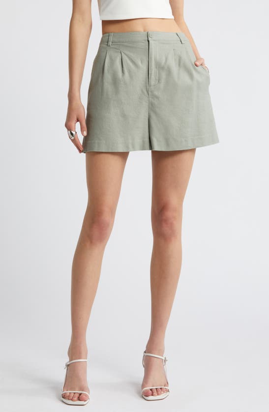 Shop Open Edit High Waist Linen Blend Shorts In Green Halo