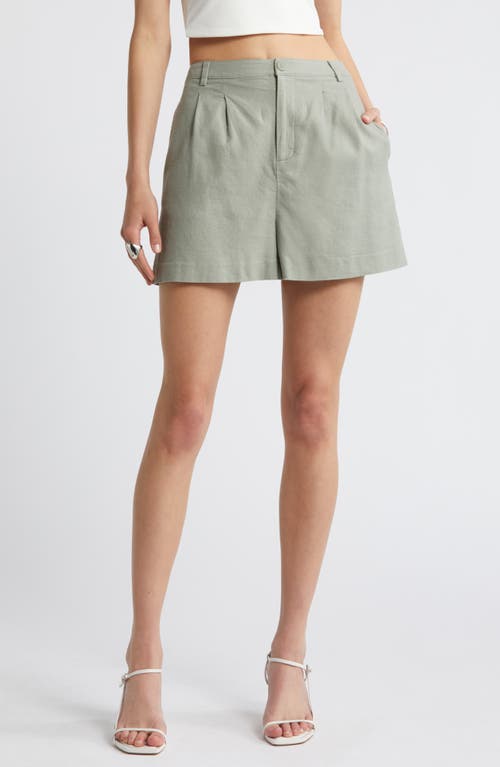 High Waist Linen Blend Shorts in Green Halo