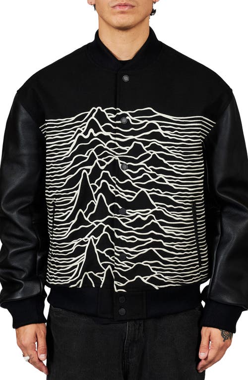 x Joy Division Unknown Pleasures Wool Blend Varsity Jacket Black at Nordstrom,