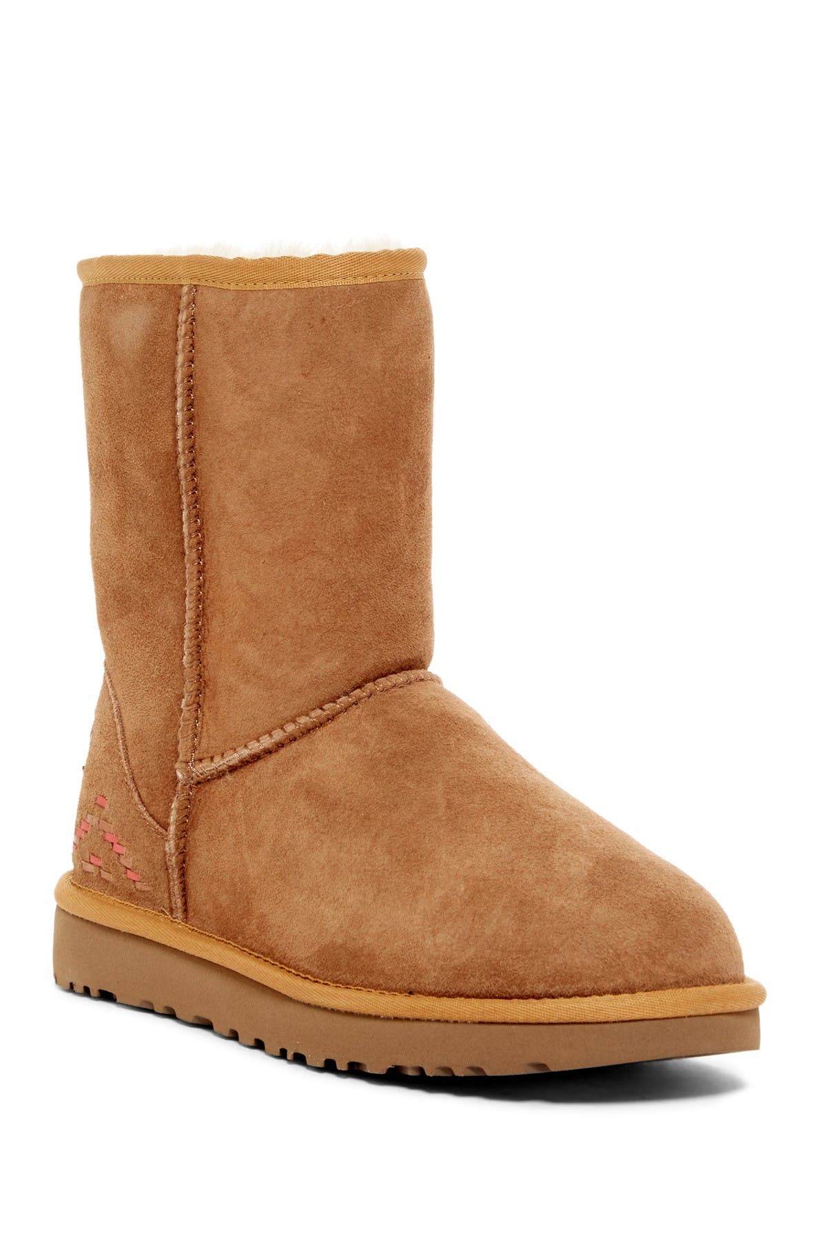classic genuine shearling lined short rustic weave boot