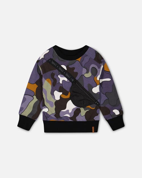 Shop Deux Par Deux Little Boy's Printed Camo Fleece Sweatshirt With Bag In Anthracite