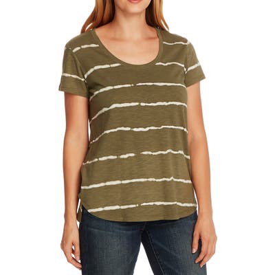 Vince Camuto Linear Whispers Cotton Blend T-Shirt, Green