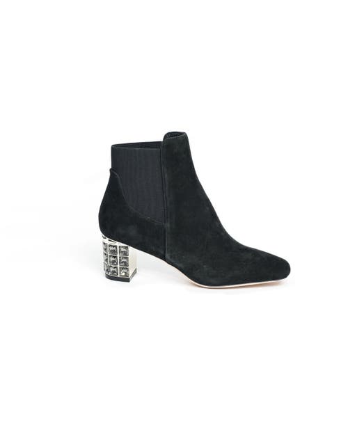 Allegra James Women's Paley Black Suede Work Evening Chunky Rhinestone Block Heel Ankle Boot In Black