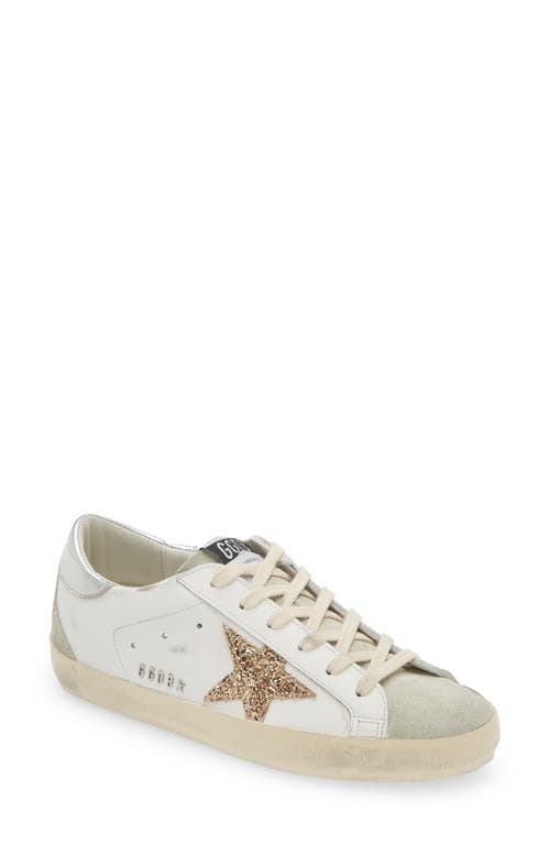 Golden Goose Super-star Perm-noos Low Top Sneaker In White/gold/silver