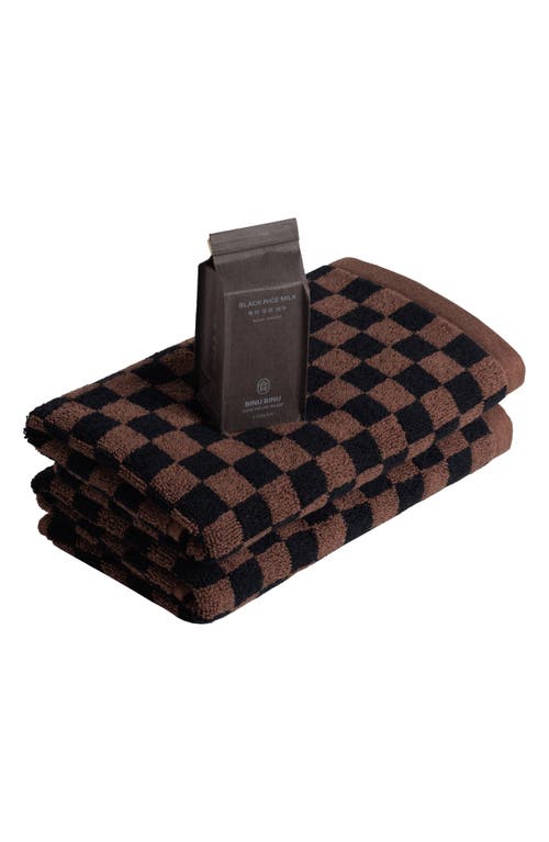 BAINA Hand Towels & Soap Gift Set in Tabac And Noir at Nordstrom