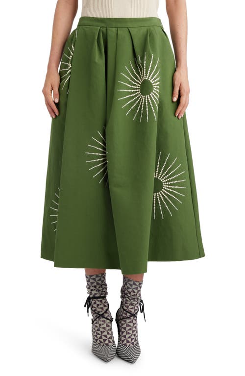 Dries Van Noten Sunburst Embroidered Cotton Poplin Midi Skirt Olive 607 at Nordstrom, Us