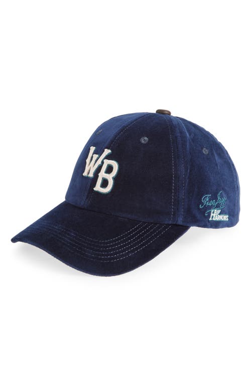 Shop Wales Bonner Original Monogram Velvet Adjustable Baseball Cap In Navy