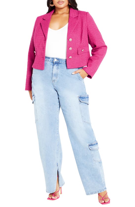 Shop City Chic Regina Bouclé Crop Jacket In Lilac Rose