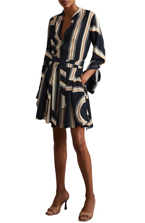 Shop Reiss Ciara Abstract Print Long Sleeve Shirtdress In Navy