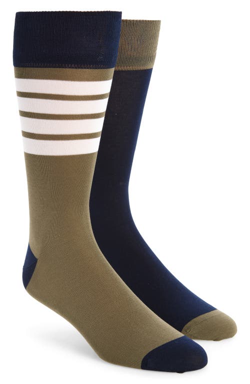 Thom Browne Fun-mix 4-bar Mid Calf Socks In Dark Green