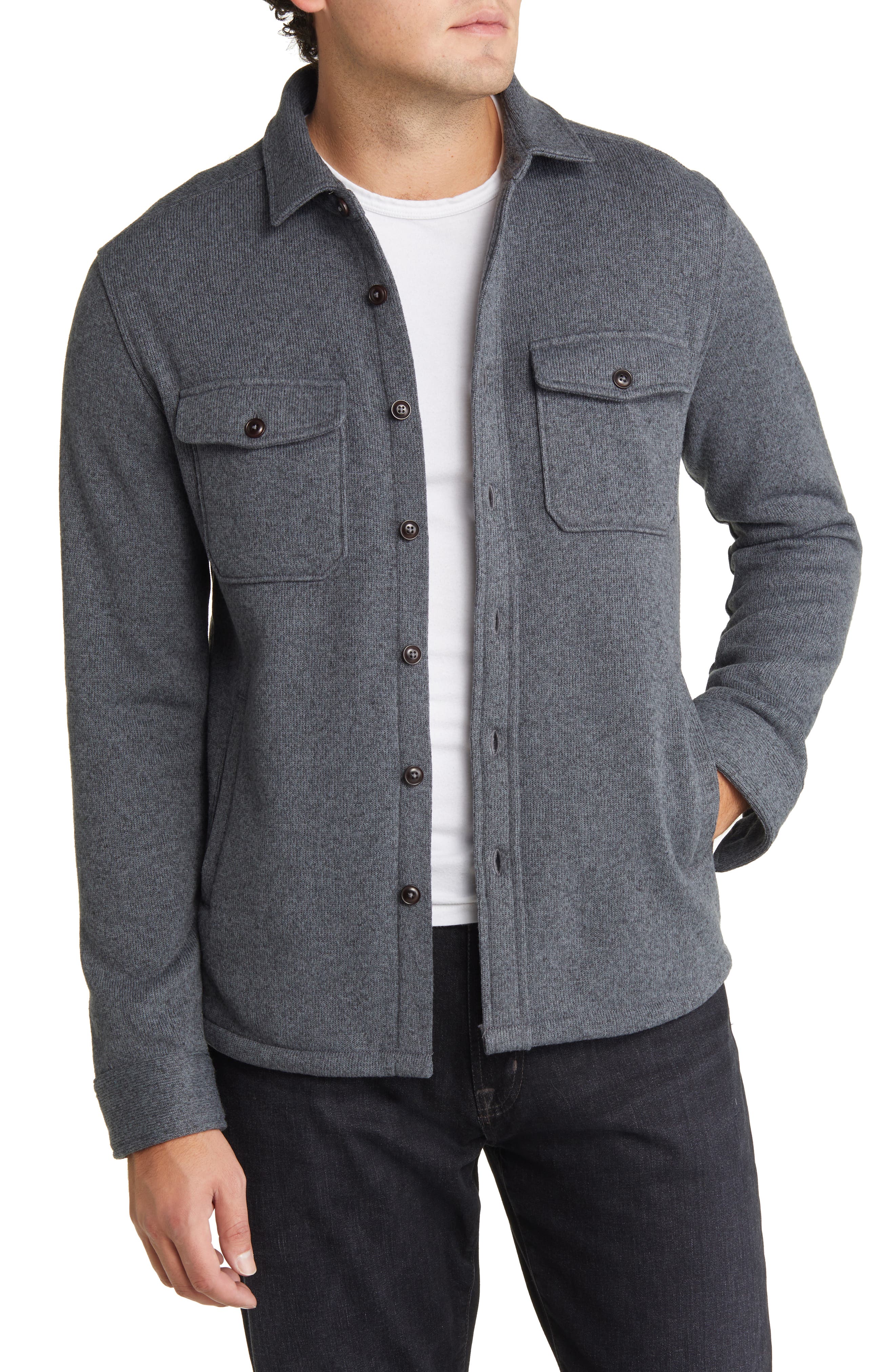 Nordstrom Men Clothing Shirts Casual Shirts Oversize Cotton Blend Shirt Jacket in Med H Grey at Nordstrom 