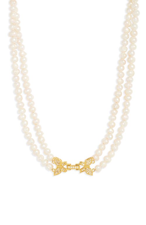 Shop Vidakush Butterfly Clasp Freshwater Pearl Necklace In Pearl/gold