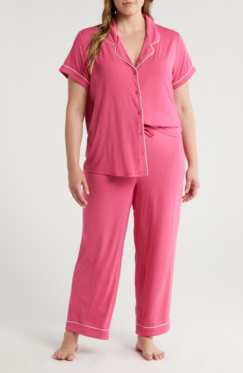 Moonlight Crop Pajamas in Pink Carmine