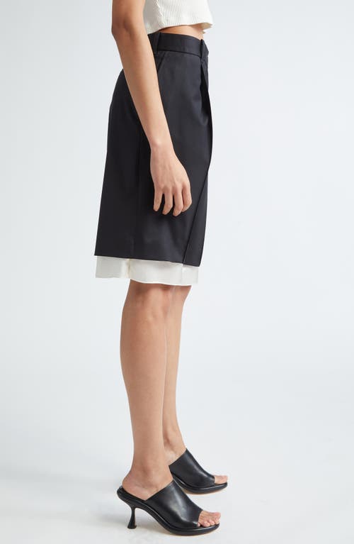 Shop Peter Do Peekaboo Lining Tailored Stretch Wool Shorts In Black/ivory